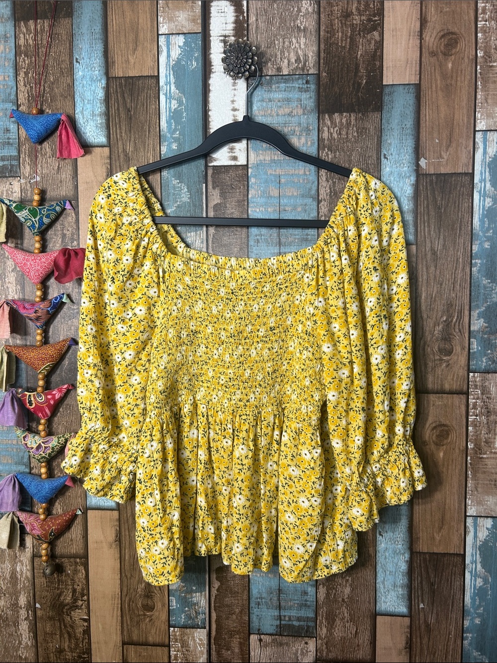 dip Yellow Floral Smocked Peplum Blouse